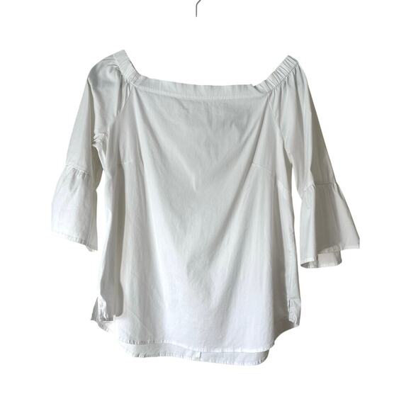 White House Black Market White Off Shoulder Bell Sleeve Blouse MP Medium Petite - Picture 1 of 5